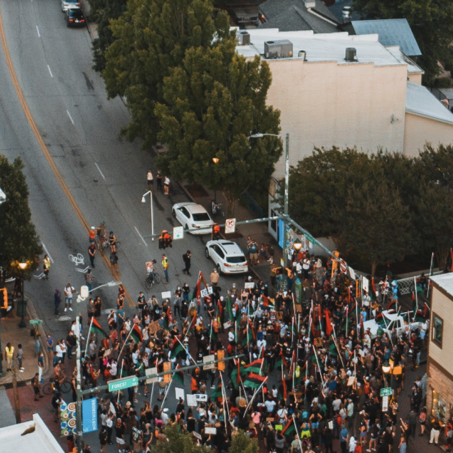 crowd of people in neighborhood